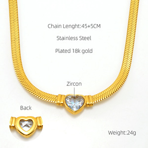 Zogxin Heart Shape Zircon Pendant 18K Gold Plated Stainless Steel Chain Necklace For Women Party Fashion Jewelry - Product Image 3