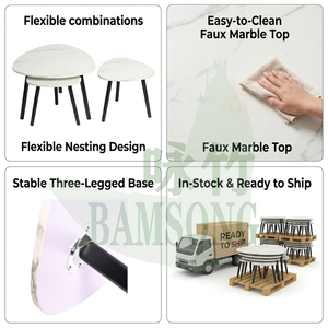 Juego de Mesas de Centro Apilables, Resistentes al Agua, con Superficie de Mármol Sintético, Estilo Simple y Lujoso, para Sala de Estar - Product Image 3