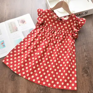 中国サプライヤーからの小さな女の子のためのオンラインショッピング幼児ベビーコットンファンシーノースリーブフルプリントドットドレス