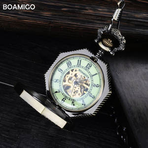 ساعات جيب رجالية من الفولاذ المقاوم للصدأ من BOAMIGO ، هيكل عظمي فاخر من سبائك النحاس ، تصميم ميكانيكي عتيق ساخن - Product Image 4