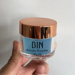 BIN 2 OZ jar nail acrylic powder custom printed logo nail art acrylic powder with golden lid