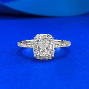 Anillo de Diamante de Laboratorio con Corte Esmeralda Rectangular de Plata S925 de Alta Moda Romántica, Chapado en Rodio para Aniversarios y Bodas de Mujeres - Product Image 2