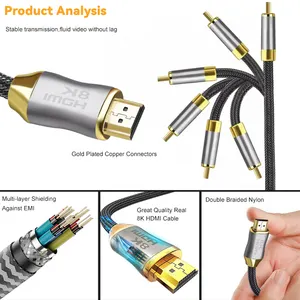 Certified 2.1 V High Speed Hdmi To Hdmi Cable 1m 1.5m 2m 3m 5m 7.5m 10m 48Gbps 8K 60Hz Micro HDMI Cable