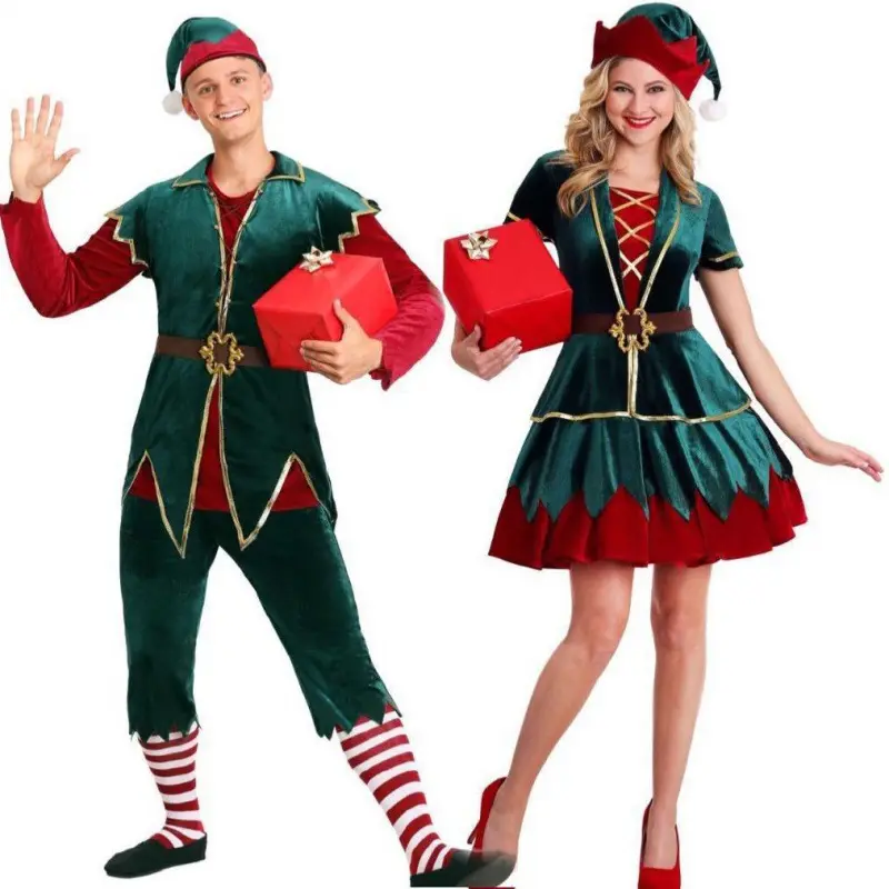 Pakaian Natal Panas Pria dan Wanita, Pakaian Pasangan Peri Natal, Pakaian Pesta Mengumpulkan Merah dan Hijau Pakaian Natal 2021