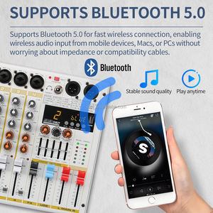 Console de mixage audio musicale Clavax CLMC-PAC4 4 canaux en métal avec BT USB égaliseur 5 bandes 99 effets Mute 48V <span class=keywords><strong>Phantom</strong></span> - Product Image 6