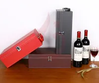 2 Box Cheerfast Manufacturer Pu Leather Double Wine 2 Bottle Box With 4pcs Bar Tools Accessories Set Vintage Leatherette Wine Box