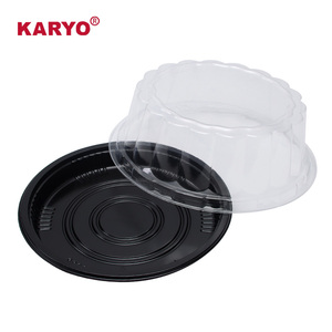 KARYO 201H <span class=keywords><strong>7</strong></span> Polegada Bolo Recipiente Transparente Tampa Cheesecake Sobremesa Caixa De Embalagem Bolos De Plástico Descartáveis Embalagem Bandeja Preta - Product Image 1