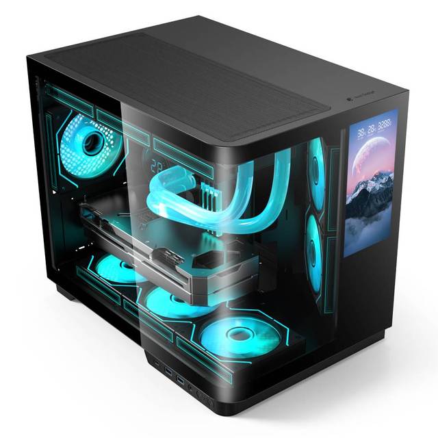 OEM SOEYI New Gaming Case Tempered Glass Computer Tower MATX Wholesales Gaming Computer PC Case With 6 Inches Lcd Display Screen