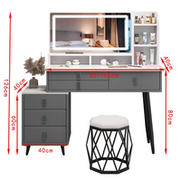 Table de toilette moderne et élégante avec 6 tiroirs, miroir éclairé blanc, mobilier de chambre à coucher écologique