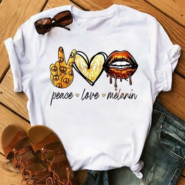 Fashion Large Women's Top Leopard Print Peace and Love Coffee T-shirt Street Dress Casual Round Neck Summer Women's T-Shirt