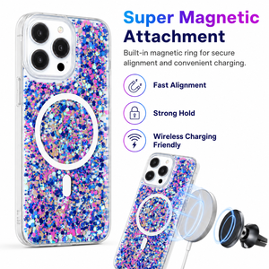Funda magnética con brillantina epoxi para iPhone, transparente, a prueba de golpes, de TPU, compatible con carga inalámbrica, funda protectora brillante. - Product Image 3