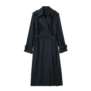 T532 New 2023 Chic Autumn Elegant Design Solid Color Long Sleeve Notched Neck windbreak Trench Coat Clothing 10