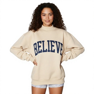 Sudadera Oversize Personalizada al por Mayor con Cuello Alto, Forro Polar Grueso y Estampado Tipográfico Universitario 'BELIEVE' - Product Image 1