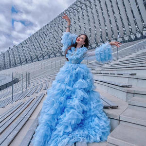 Vestido de Noche LY-PD0258, Vestidos Elegantes para Fiesta, Vestidos de Noche de Lujo con Volantes, Vestidos de Tul Color Caramelo - Product Image 3