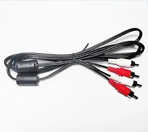 Grosir kabel Splitter Stereo RCA anti-interferensi 2 kabel RCA Male ke 2RCA kabel Audio koneksi kabel AV cincin magnetik