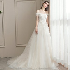 Off Shoulder A Line Tulle Wedding Dress Empire Waist Sweetheart Neckline With Train For Women 2026 New Style Simple Slimming - Product Image 3