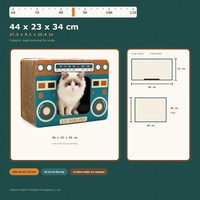 Maison pour chat en carton style radio rétro avec design imprimé boombox, cadran de tuner et haut-parleur, pour chats d'intérieur, vente en gros, fourniture d'usine