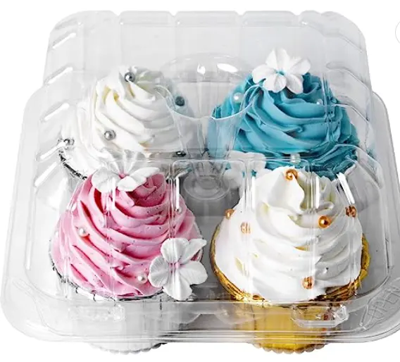 ONE MORE Boîtes à cupcakes transparentes avec 4 cavités, grands récipients à muffins à 4 compartiments Porte-cupcakes en plastique avec dôme profond 4 ".