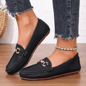 Large Size Casual Loafers Women's 2026 Spring New Soft-soled Metal Foreign Trade Single-layer Shoes Flat Loafers - Product Image 2