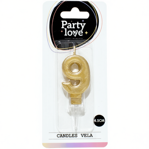 Vela de Cumpleaños con Número 9 Dorado de Party Love, 4.5 cm - Product Image 2