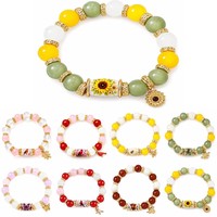 Bracelet perlé RINHOO avec breloques inspirantes et signifiantes pour femme, motif colibri, tournesol, abeille, oiseau, bracelet extensible, bijou cadeau