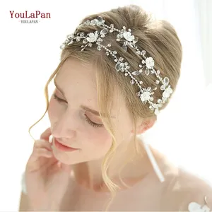 Youlapan HP340 argent alliage fleur strass chaîne cheveux vigne vacances fête couvre-chef boucles d'oreilles mariée mariage cristal bandeau