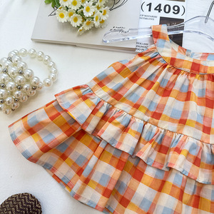 Completo Estivo per Bambini Nuovo Prodotto Commercio Estero Elegante Top a Bretelle a Quadri Fresco per Ragazza e <span class=keywords><strong>Pantaloni</strong></span> a Gamba Larga Casual Set Due Pezzi - Product Image 2