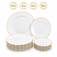 Assiettes jetables rétro à bord doré en gros, ensembles d'assiettes en plastique à motifs floraux, vaisselle de luxe 10,25 pouces pour desserts et apéritifs