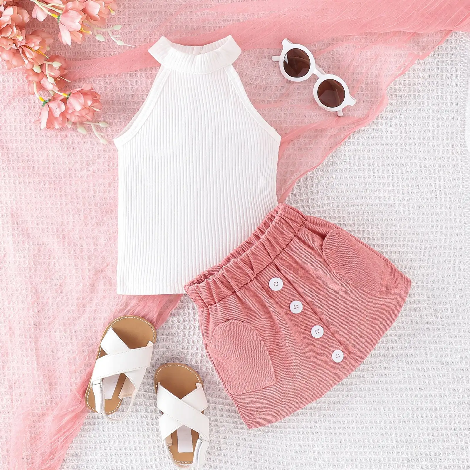 Kinderkleding Baby Meisje Kleding Set Zomer Kinderen Mouwloze Top + Korte Rok Meisje Pak