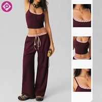 Nouvel Arrivage Ensemble de Yoga et Pilates pour Femme à Pois avec Logo Personnalisé, Haut Court Sexy à Bretelles Fines et Pantalon Large