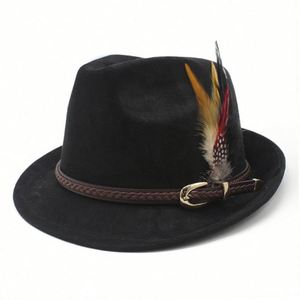 Sombrero Fedora de Gamuza Otoño-Invierno 2025, Clásico, Simple, Estilo Jazz, Ala Corta, con Pluma - Product Image 3
