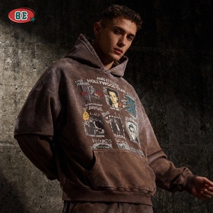 Tùy Chỉnh Thêu Biểu Tượng Quá Khổ Chất Lượng Cao 100% Cotton Baggy Hoodies Cho Nam Giới Axit Rửa Giản Dị Cổ Điển Mens Hoodie Rhinestone - Product Image 2