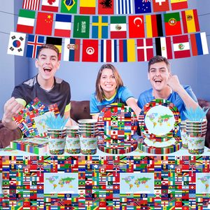 Set di Stoviglie con Bandiere del Mondo, Piatti di <span class=keywords><strong>Carta</strong></span> per Dessert con Bandiere Nazionali, Decorazioni per Feste a Tema Viaggi nel Mondo - Product Image 2