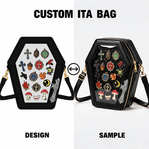 Sac à bandoulière Ita Bag personnalisé en PU noir gothique avec fenêtre transparente, pour rangement de badges et épingles, pour femmes - Product Image 2