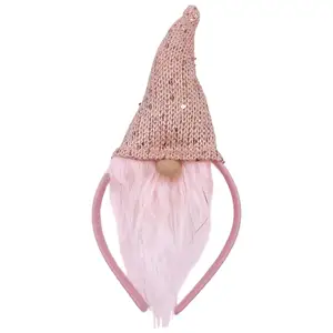 Christmas Gnome Headband with Pink Glitter Hat Festive Holiday Party Accessory