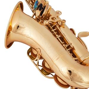 Saxophone soprano OEM de haute qualité, tonalité Si bémol, laque dorée, cloche courbée, corps en laiton, boutons de clavier incrustés d'ormeau, légèrement courbé, pour <span class=keywords><strong>débutant</strong></span> - Product Image 5
