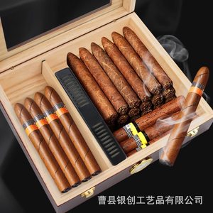 Humidor à cigares en bois rectangulaire avec couvercle en verre, étanche à l'humidité, pour le rangement et la présentation - Product Image 4