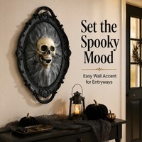 Cadre photo rétro Halloween, décoration tête de mort, art mural gothique sombre avec araignée et crâne, décor effrayant
