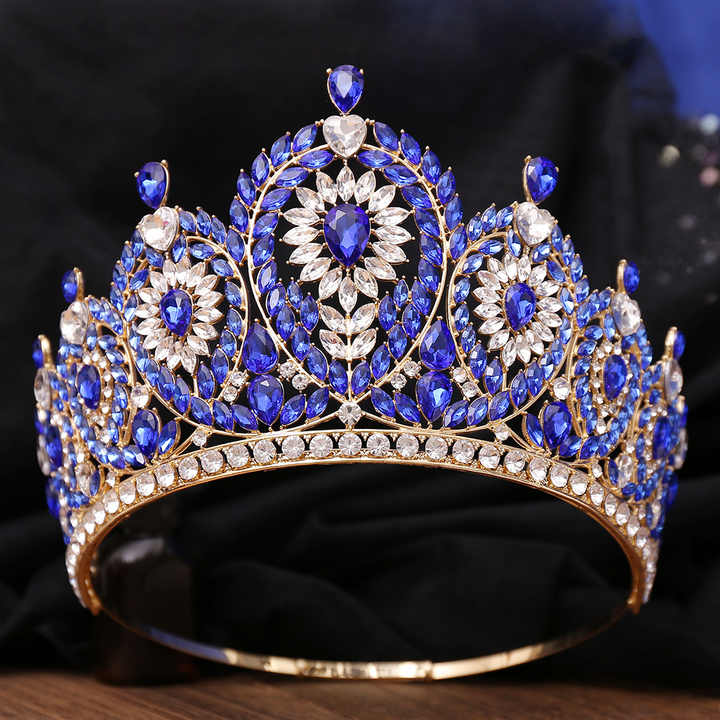 HZ113 Diadème Couronne Bleu Or