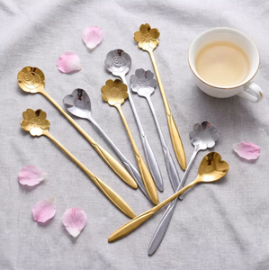 Cuillère à mélanger en acier inoxydable pour mariage, design moderne et minimaliste, à long manche, en forme de cœur, motif fleur de cerisier, rose, <span class=keywords><strong>cosmos</strong></span> - Product Image 2