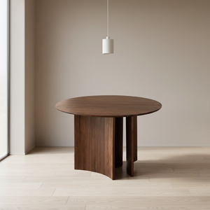 Mesa de Comedor Redonda de Nogal Estilo Naturalista Wabi Sabi, Diseño Moderno, Patas de Madera Estables, 4 Plazas - Product Image 6