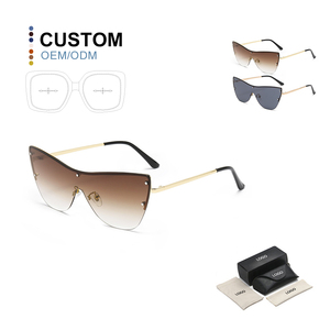 Moda nueva moda de una pieza sin marco Retro mujeres protección solar gafas de sol logo personalizado Metal gafas de sol para mujeres y hombres - Product Image 1