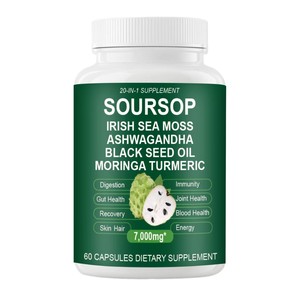 Capsules 20-en-1 <span class=keywords><strong>de</strong></span> Corossol, Mousse d'Irlande, Ashwagandha, Huile <span class=keywords><strong>de</strong></span> Nigelle, <span class=keywords><strong>Moringa</strong></span> et Curcuma <span class=keywords><strong>pour</strong></span> la Digestion, la Santé Intestinale et la Perte <span class=keywords><strong>de</strong></span> Poids - Product Image 1