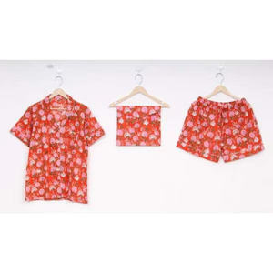 Nuevo Conjunto de 2 Piezas para Mujer, Hecho a Mano en India, 100% Algodón, 220g, Transpirable, Cintura Elástica, Estilo Casual de Otoño, Manga Corta, con Letras - Product Image 1