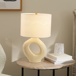 Modern Creative Simple Hotel Home Decor <strong>Bed</strong> Side Fabric Shade Ceramic White <strong>Rustic</strong> Table <strong>Lamps</strong> - Product Image 4