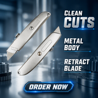 Couteau utilitaire rétractable en métal robuste |   Cutter en alliage d'aluminium avec verrou de sécurité |   Outil de coupe professionnel