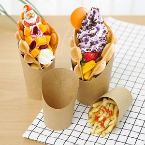 Venta Directa de Fábrica: Vasos Oblicuos de Papel Kraft Marrón/Negro para Waffles, Pollo Frito y Papas Fritas - Product Image 2