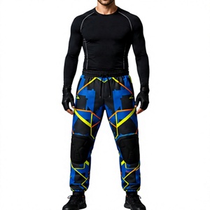 Pantalon de paintball pour hommes, sublimé, bleu, noir, jaune, motif géométrique, taille réglable, léger, pour joggeurs, jeux en plein air - Product Image 4
