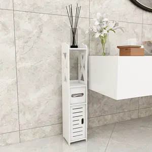 Soporte de almacenamiento de papel higiénico blanco Gabinete de inodoro impermeable Delgado Gabinete de piso de esquina de almacenamiento de baño pequeño