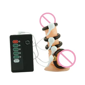Choc électrique Cockring Silicone Électro Stimulation Pénis Anneau Kit Électro Jouets Sexuels pour Les Hommes Masturbation